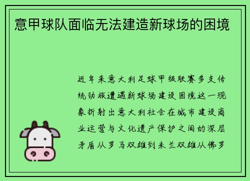 意甲球队面临无法建造新球场的困境